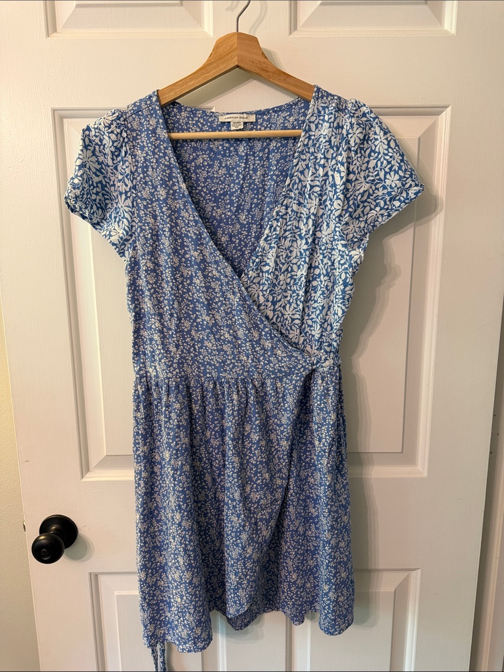 American Eagle Outfitters Light Blue Floral Wrap Mini Dress